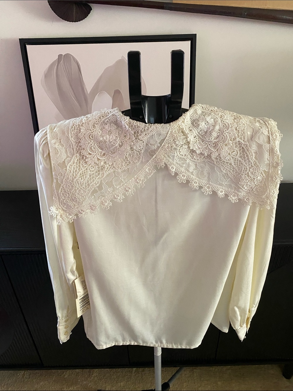 Vintage 80’s Josephine Cream Colored Lace Collared Blouse - Picture 4 of 12